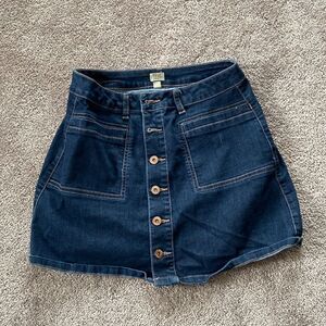 True Craft Blue Denim Button Front Mini Skirt High Rise Pockets SIZE 9
